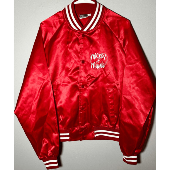 Vintage Nasco 80s Disney Mickey Minnie Satin Bomber Jacket Lightweight Red Large - Picture 3 of 9